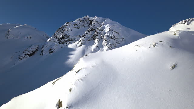 Hiking in the Swiss Alps in winter